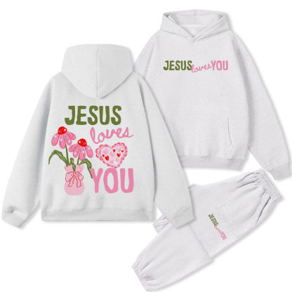 Jesus Loves You Chrsitian Premium Fleece Hoodie Set