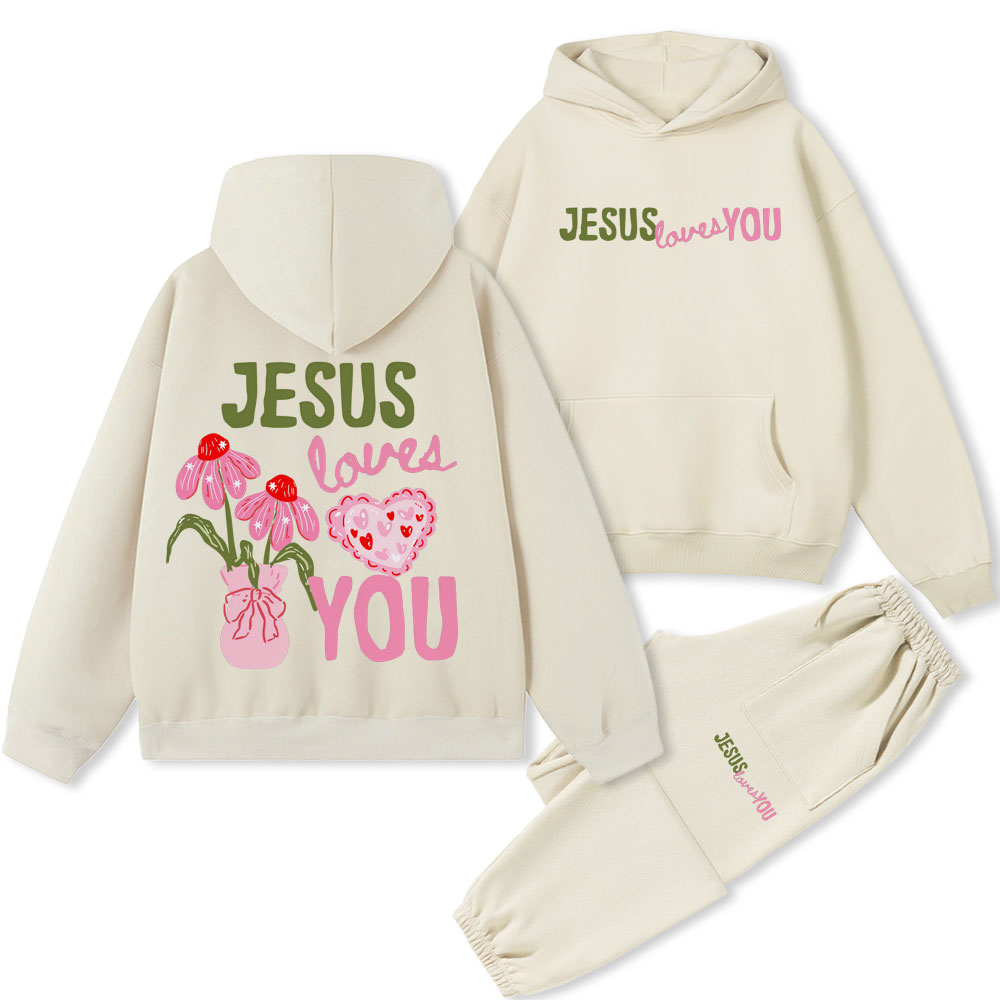 Jesus Loves You Chrsitian Premium Fleece Hoodie Set