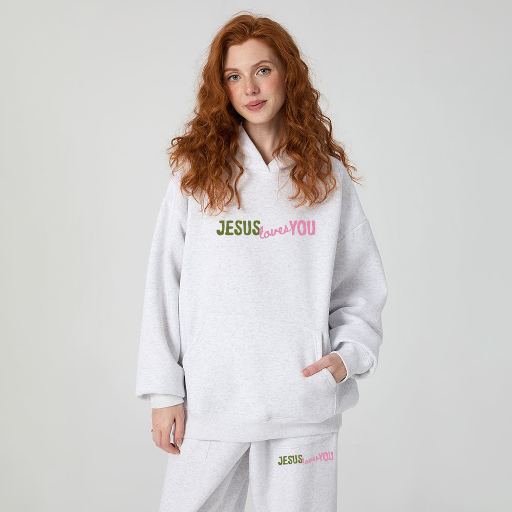 Jesus Loves You Chrsitian Premium Fleece Hoodie Set