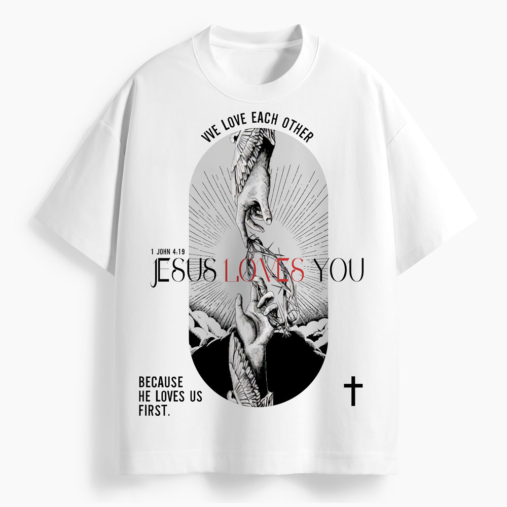 Jesus Loves You Oversized All-Over Print Christian T-Shirt