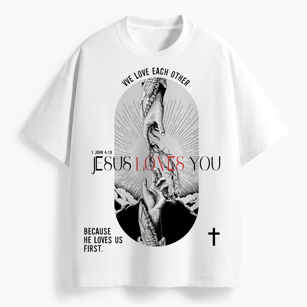 Jesus Loves You Oversized All-Over Print Christian T-Shirt