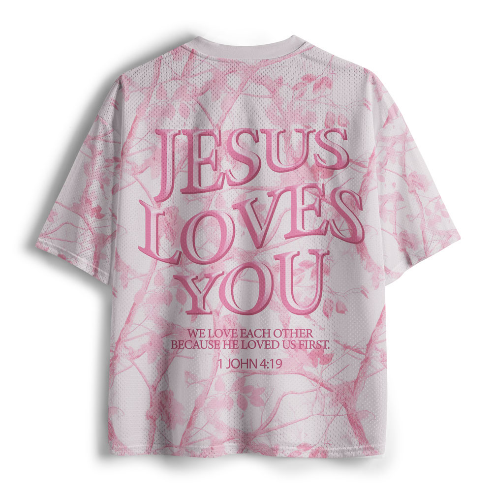 Jesus Loves You Pink Camo Christian Mesh Jersey
