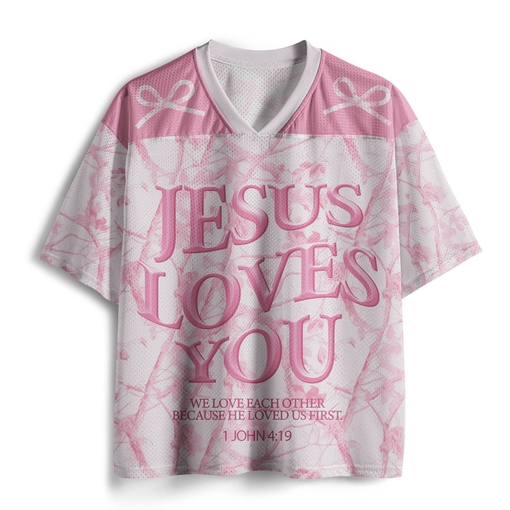 Jesus Loves You Pink Camo Christian Mesh Jersey