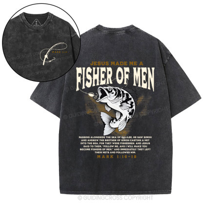 Jesus Made Me Fish Of Men Christian Washed T-Shirt