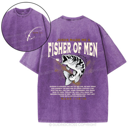 Jesus Made Me Fish Of Men Christian Washed T-Shirt