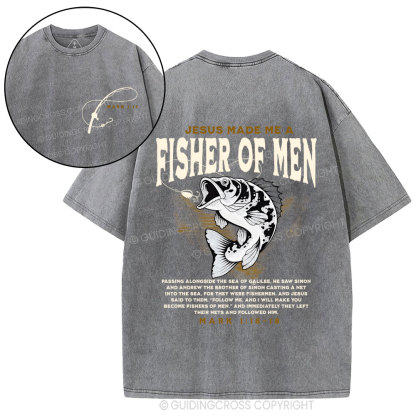 Jesus Made Me Fish Of Men Christian Washed T-Shirt