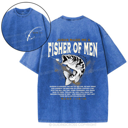 Jesus Made Me Fish Of Men Christian Washed T-Shirt