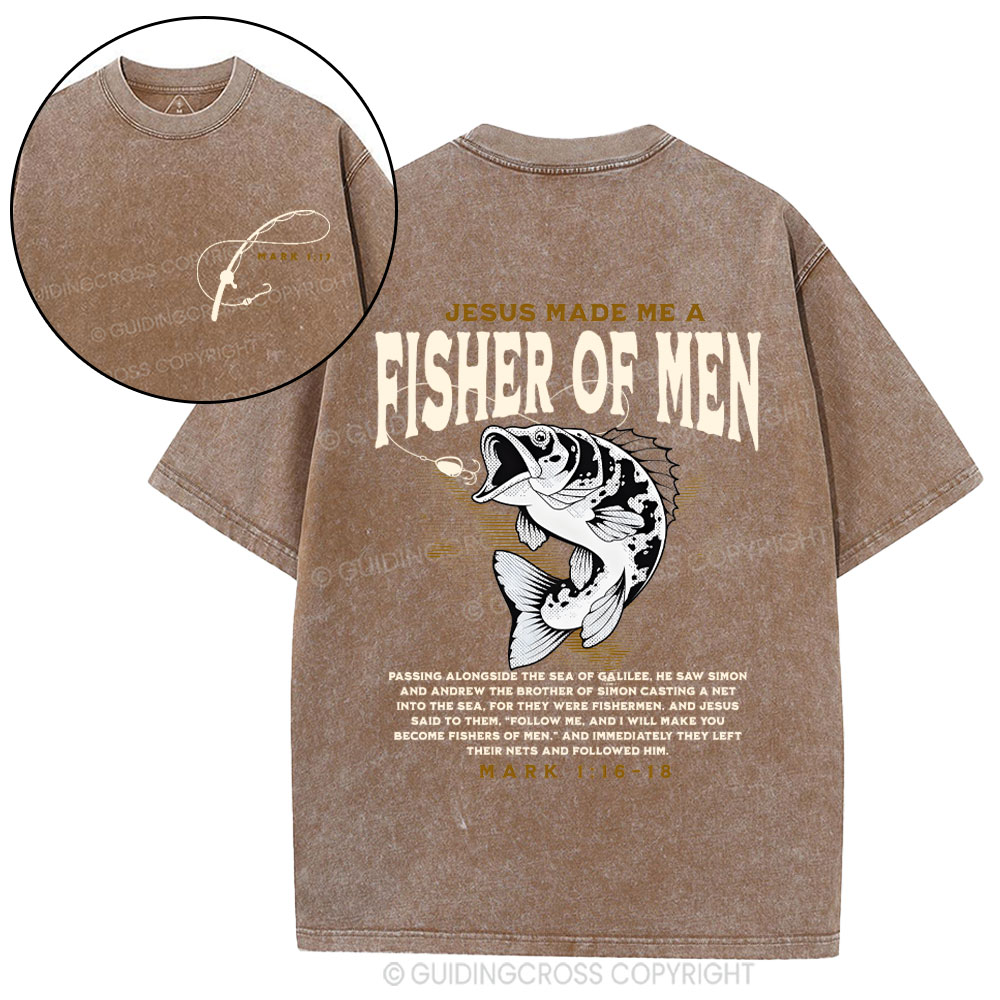 Jesus Made Me Fish Of Men Christian Washed T-Shirt