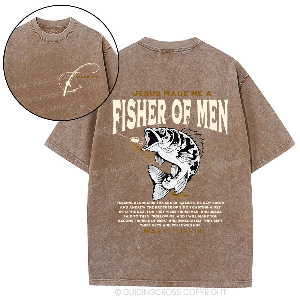 Jesus Made Me Fish Of Men Christian Washed T-Shirt