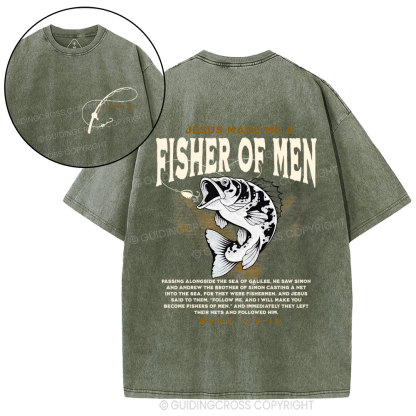 Jesus Made Me Fish Of Men Christian Washed T-Shirt