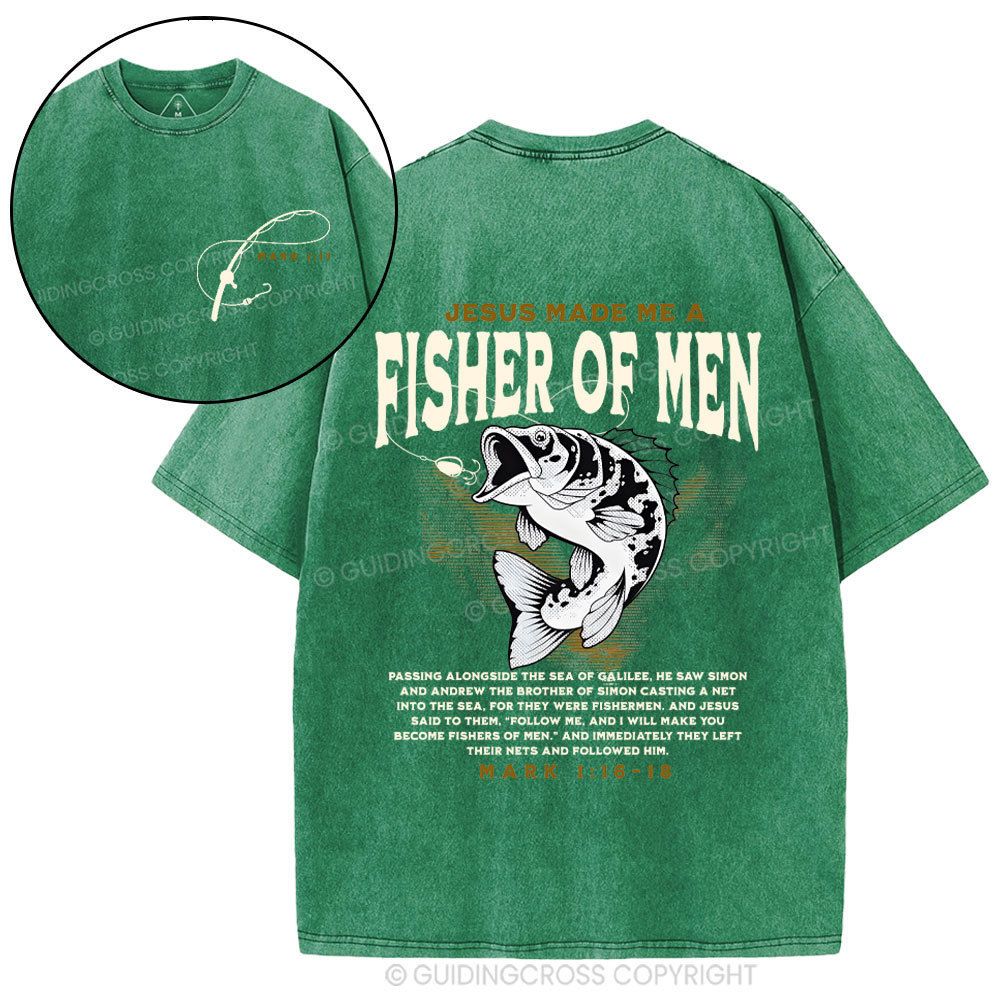 Jesus Made Me Fish Of Men Christian Washed T-Shirt