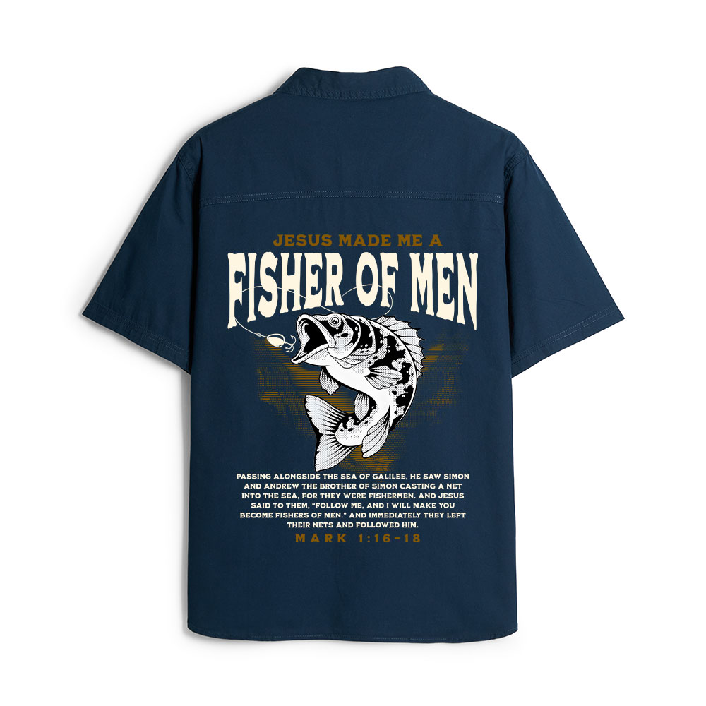 Jesus Made Me Fish Of Men Christian Work Shirt