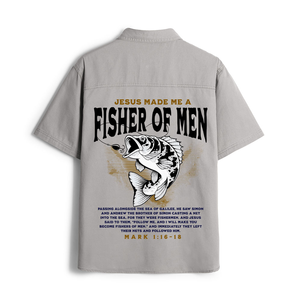 Jesus Made Me Fish Of Men Christian Work Shirt