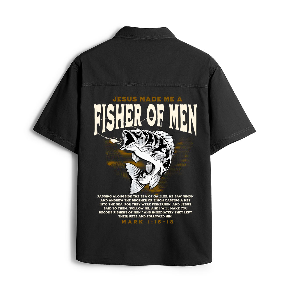 Jesus Made Me Fish Of Men Christian Work Shirt