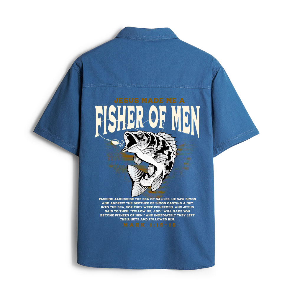 Jesus Made Me Fish Of Men Christian Work Shirt