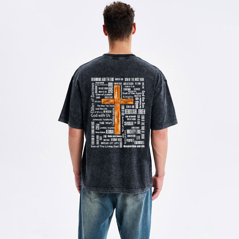Jesus Name Cross Christian Washed T-Shirt