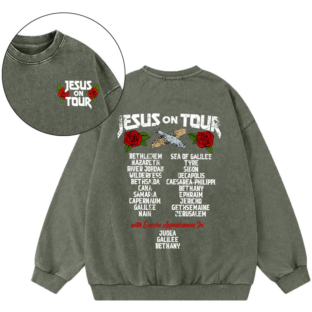 Jesus On Tour Christian Washed Sweatshirt