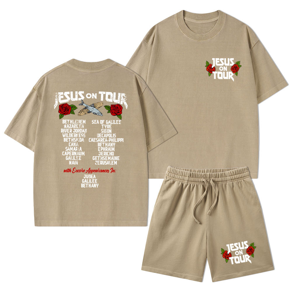 Jesus On Tour Christian Washed T-Shirt & Shorts