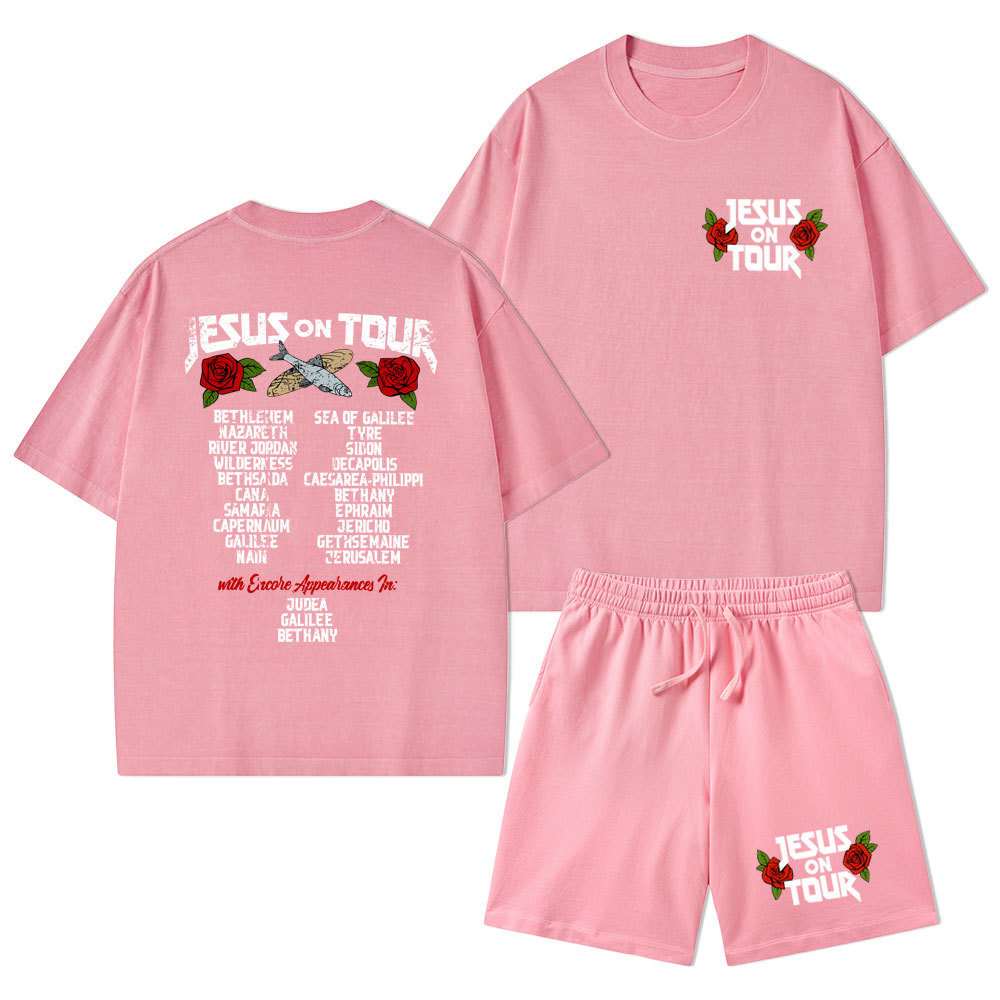 Jesus On Tour Christian Washed T-Shirt & Shorts