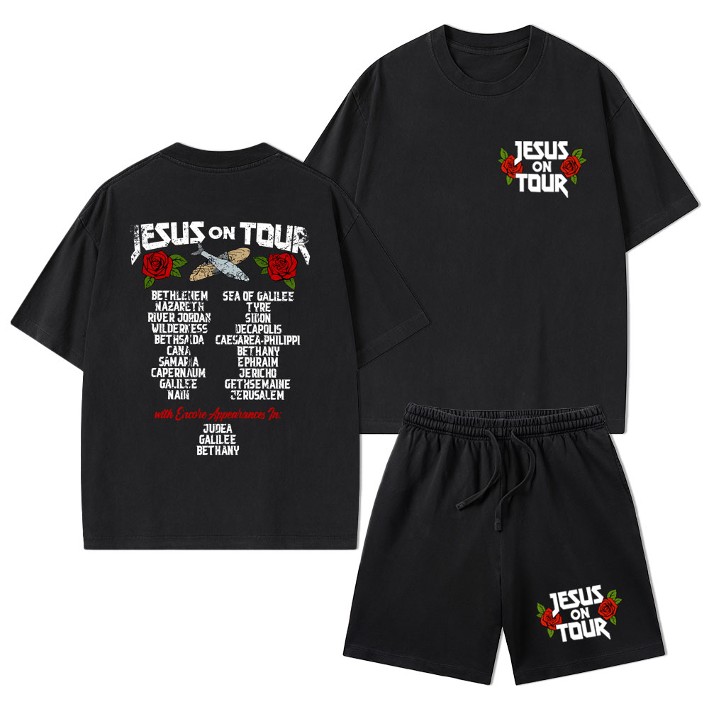 Jesus On Tour Christian Washed T-Shirt & Shorts