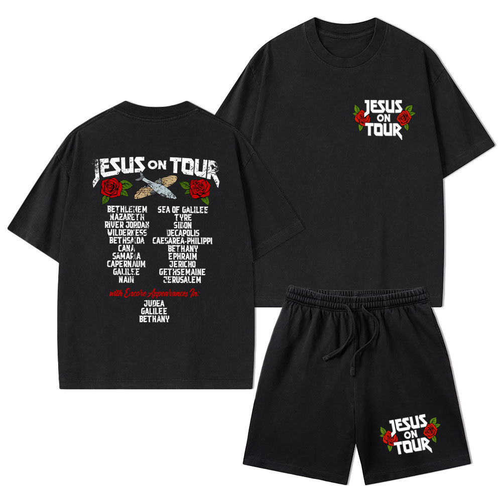 Jesus On Tour Christian Washed T-Shirt & Shorts