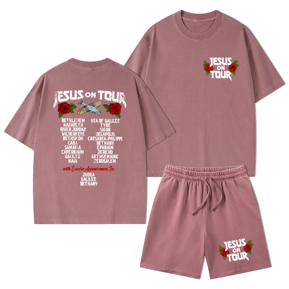 Jesus On Tour Christian Washed T-Shirt & Shorts