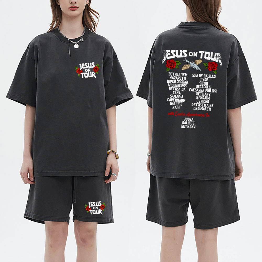 Jesus On Tour Christian Washed T-Shirt & Shorts