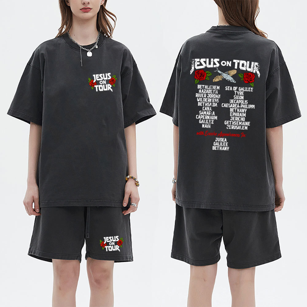 Jesus On Tour Christian Washed T-Shirt & Shorts