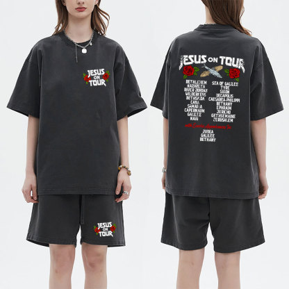 Jesus On Tour Christian Washed T-Shirt & Shorts