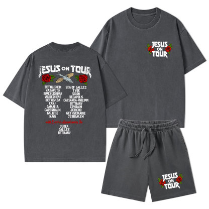 Jesus On Tour Christian Washed T-Shirt & Shorts