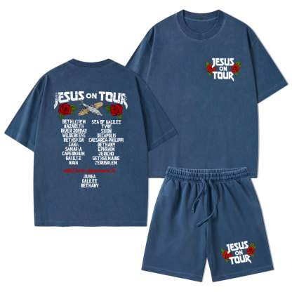 Jesus On Tour Christian Washed T-Shirt & Shorts