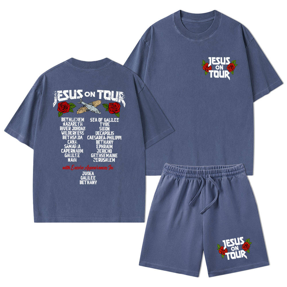 Jesus On Tour Christian Washed T-Shirt & Shorts