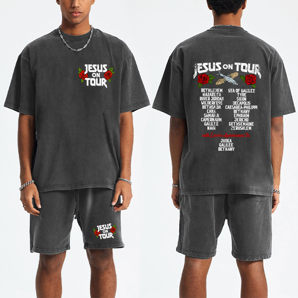 Jesus On Tour Christian Washed T-Shirt & Shorts