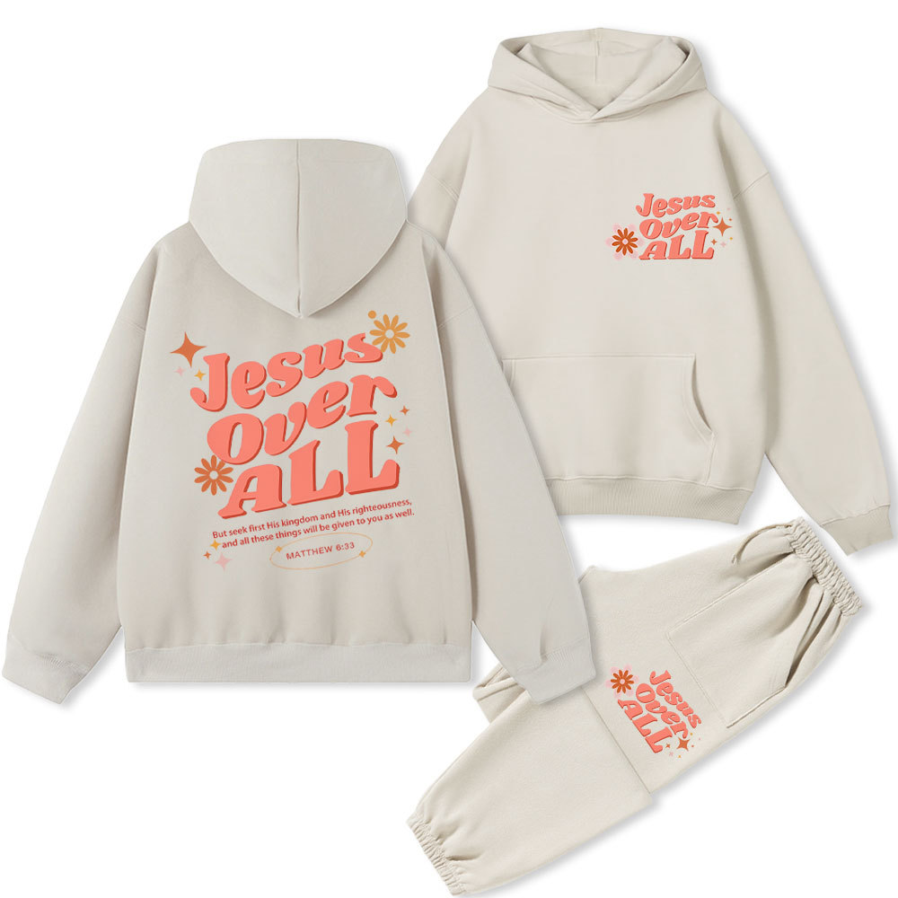 Jesus Over All Christian Fleece Hoodie Set