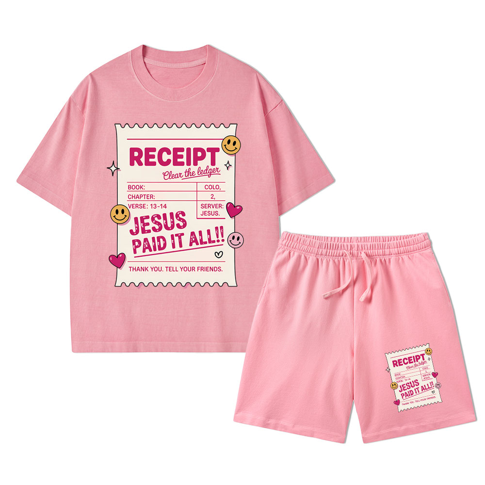 Jesus Paid It All Christian Washed T-Shirt & Shorts