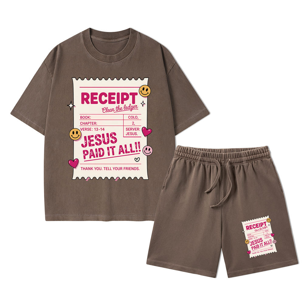 Jesus Paid It All Christian Washed T-Shirt & Shorts