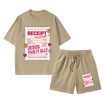 Jesus Paid It All Christian Washed T-Shirt & Shorts