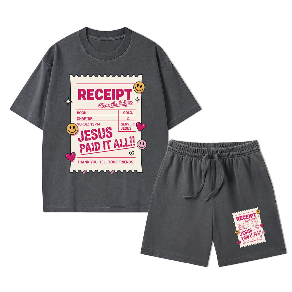 Jesus Paid It All Christian Washed T-Shirt & Shorts