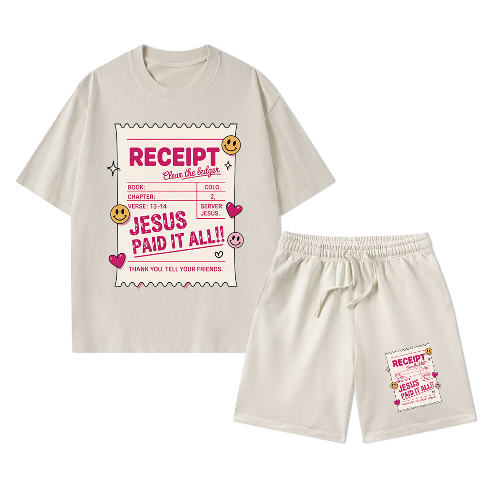 Jesus Paid It All Christian Washed T-Shirt & Shorts