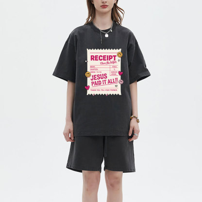 Jesus Paid It All Christian Washed T-Shirt & Shorts