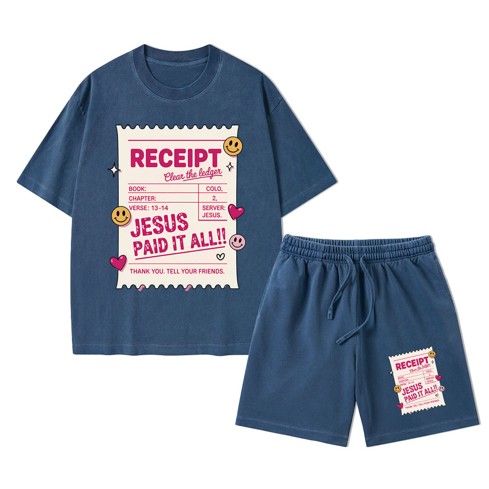 Jesus Paid It All Christian Washed T-Shirt & Shorts
