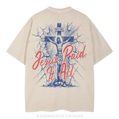 Jesus Paid It All Christian Washed T-Shirt