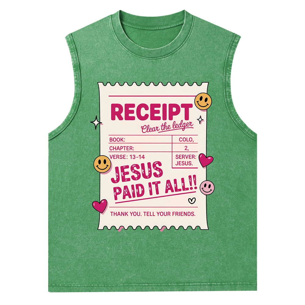 Jesus Paid It All Christian Washed Tank Top