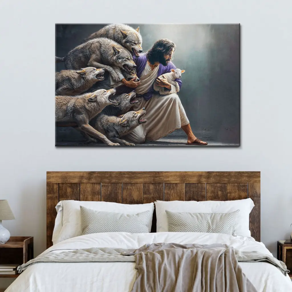 Jesus Protects The Lamb Christian Canvas Wall Art