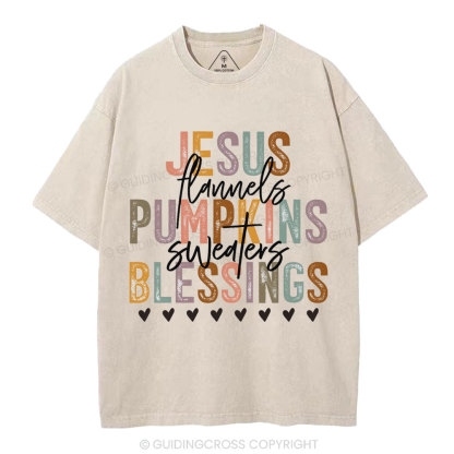Jesus Pumpkins Blessings Christian Washed T-Shirt