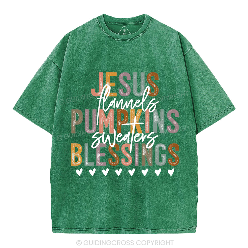 Jesus Pumpkins Blessings Christian Washed T-Shirt