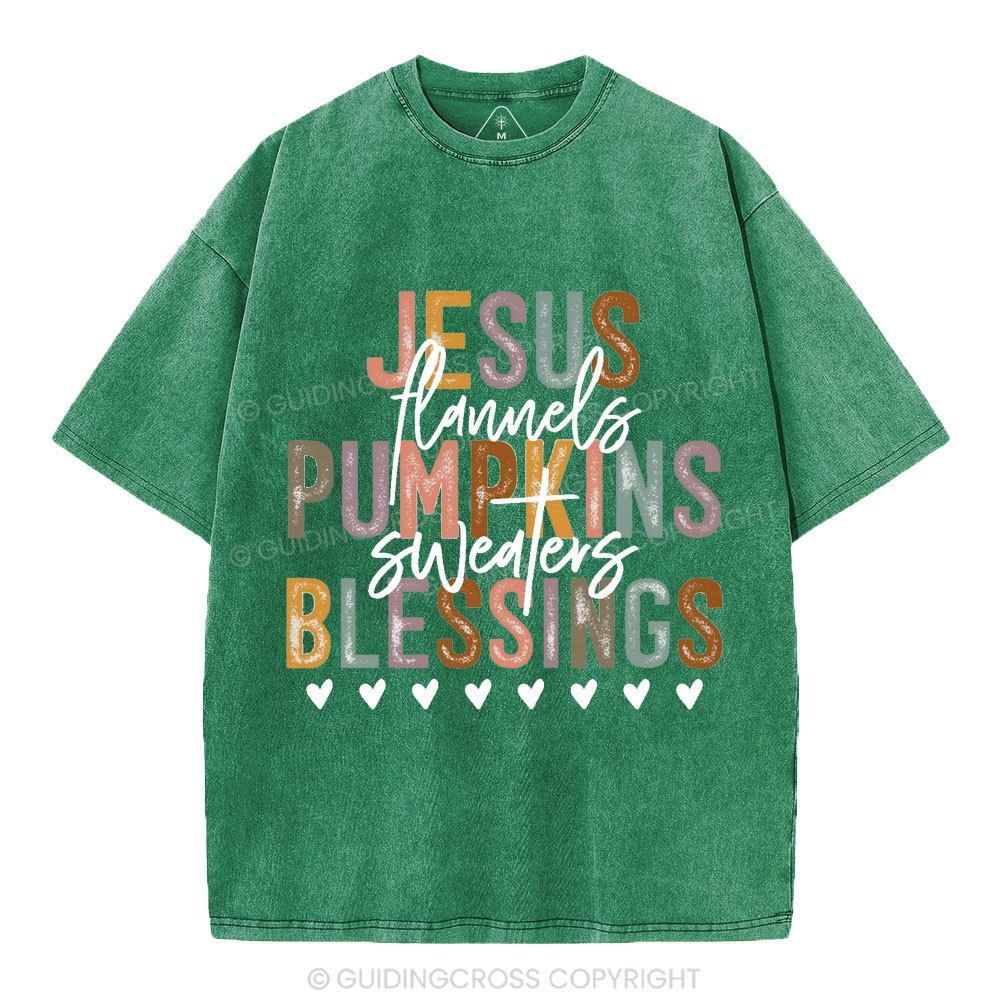 Jesus Pumpkins Blessings Christian Washed T-Shirt