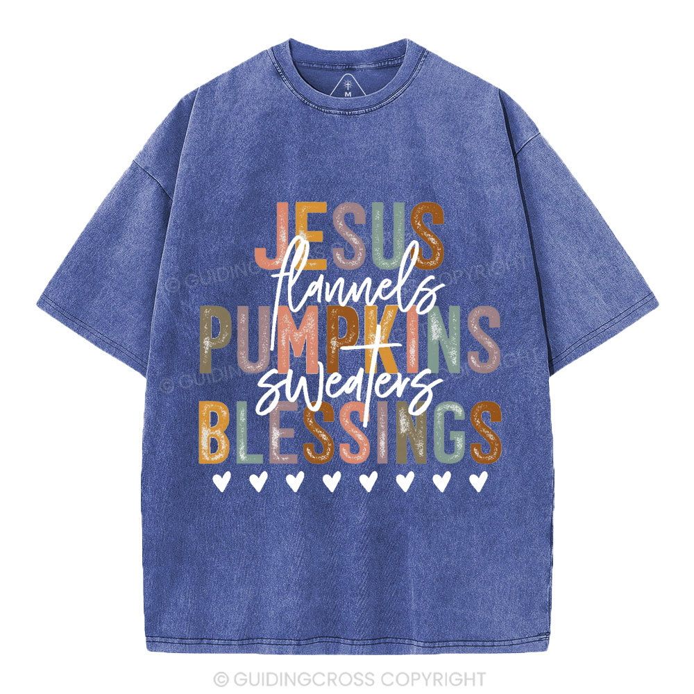 Jesus Pumpkins Blessings Christian Washed T-Shirt