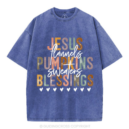 Jesus Pumpkins Blessings Christian Washed T-Shirt