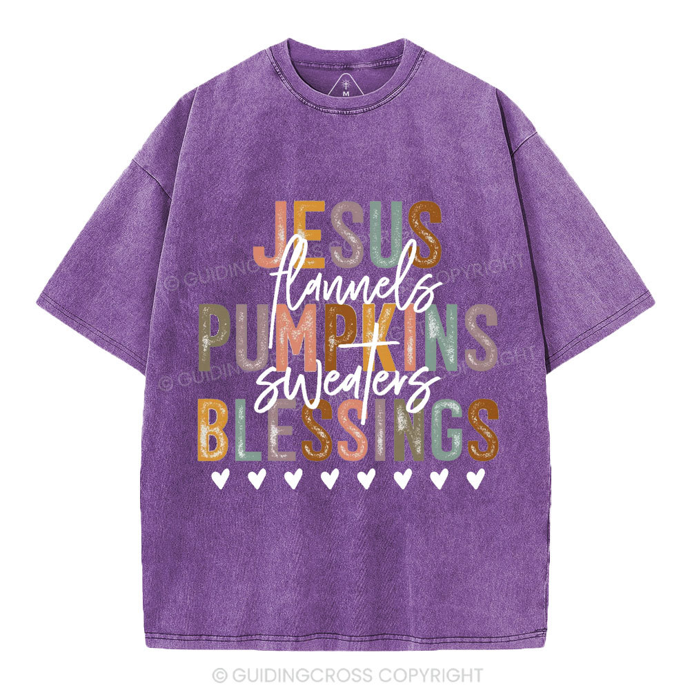 Jesus Pumpkins Blessings Christian Washed T-Shirt